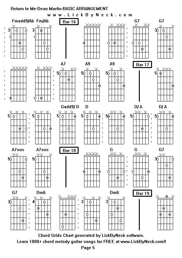 Chord Grids Chart of chord melody fingerstyle guitar song-Return to Me-Dean Martin-BASIC ARRANGEMENT,generated by LickByNeck software.